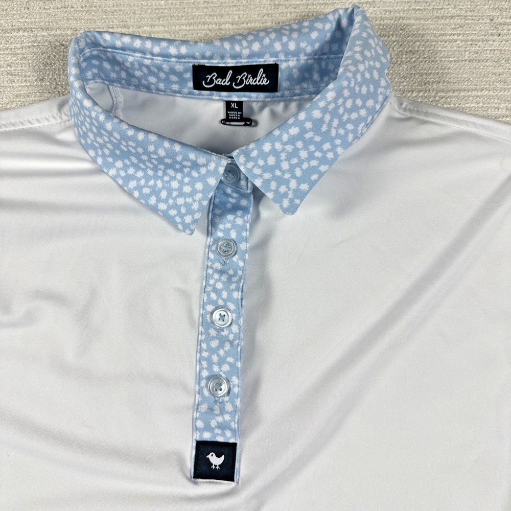 Bad Birdie Golf Quiet Luxury Preppy Performance Polo Shirt White Blue Size XL